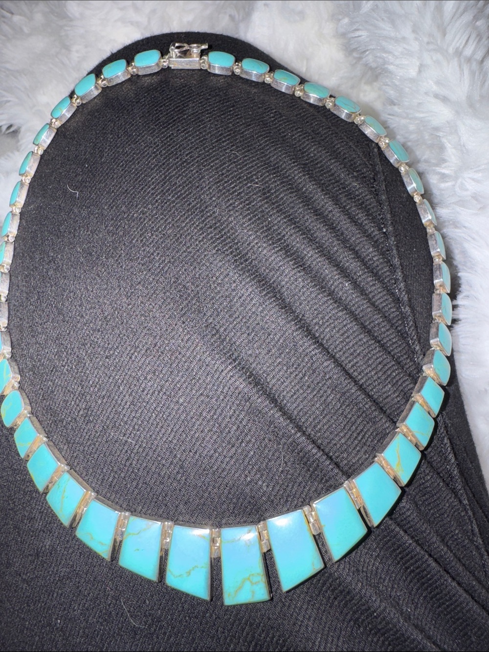Vintage NavajoTurquoise Inlay 925 Silver Necklace